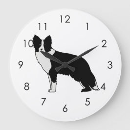 Border Collie Dog Abstract Illustration White Große Wanduhr