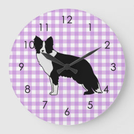 Border Collie Dog Abstrakt Illustration Gingham Große Wanduhr