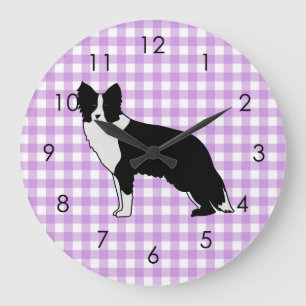 Border Collie Dog Abstrakt Illustration Gingham Große Wanduhr