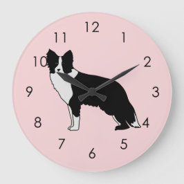 Border Collie Dog Abstrakt Illustration Pink Große Wanduhr