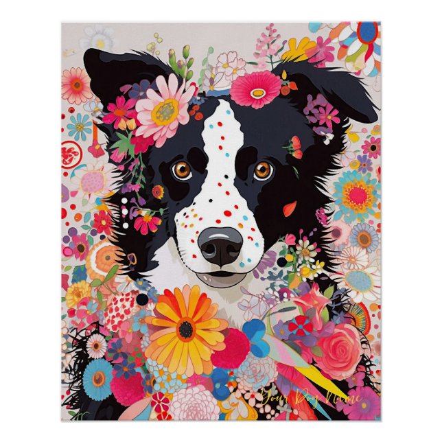 Border Collie Dog and Blume 001 - Schneiderjuwel Poster (Vorderseite)