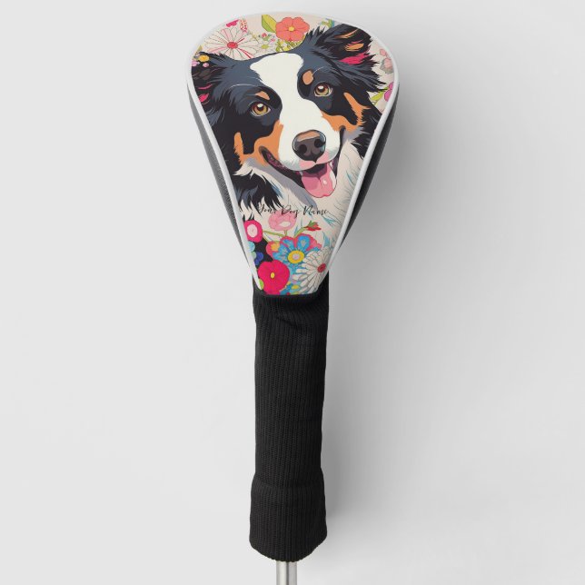 Border Collie Dog and Blume 002 - Schneiderjuwel Golf Headcover (Vorderseite)