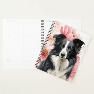 Border Collie Dog and Bold Pink Lilies Planer