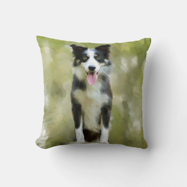 Border Collie Dog Art Portrait Kissen (Vorderseite)
