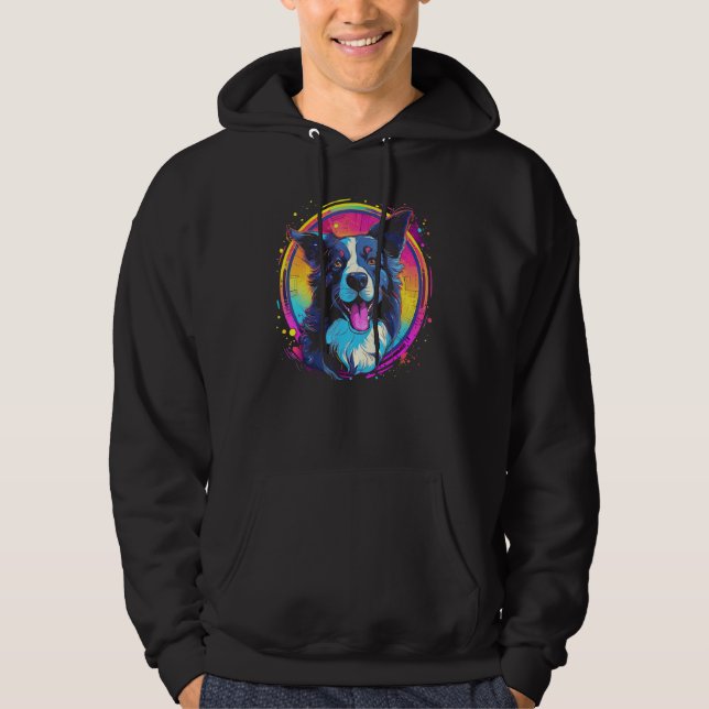 Border Collie Dog Australian Shepherd 80s Retrowav Hoodie (Vorderseite)