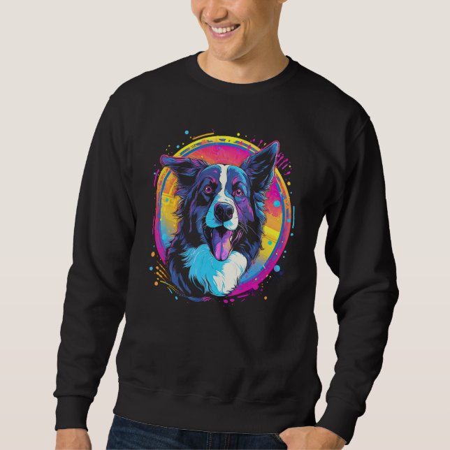 Border Collie Dog Australian Shepherd 80s Retrowav Sweatshirt (Vorderseite)