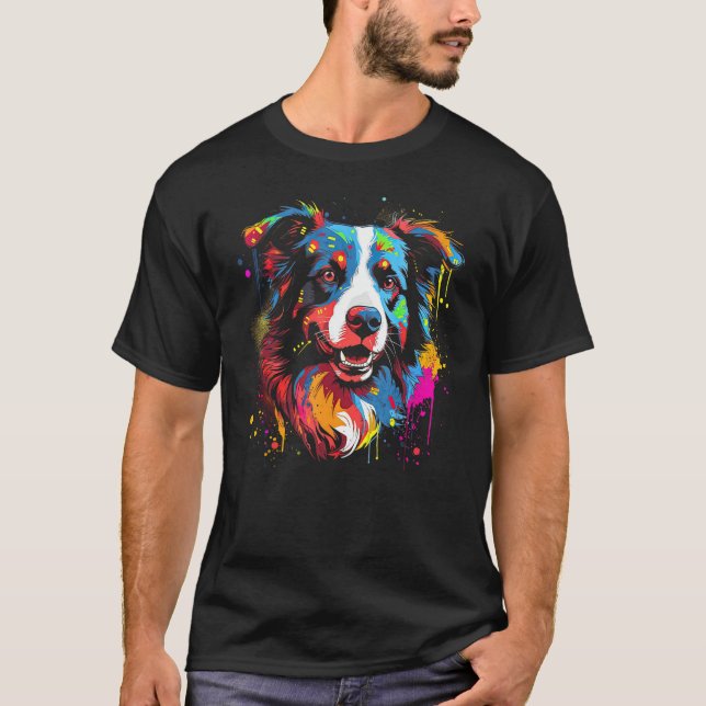 Border Collie Dog Australian Shepherd Puppy Graffi T-Shirt (Vorderseite)