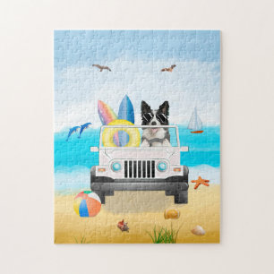 Border Collie Dog Autofahren am Strand Puzzle