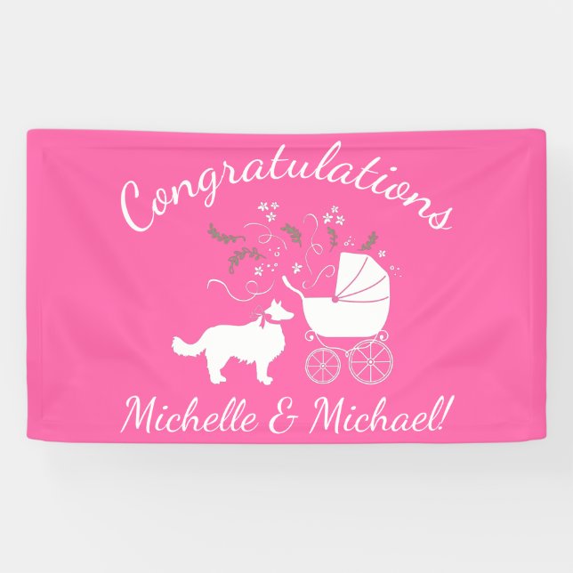 Border Collie Dog Baby Dusche Puppy Pink Girl Banner (Horizontal)