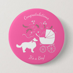 Border Collie Dog Baby Dusche Puppy Pink Girl Button