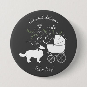 Border Collie Dog Baby Dusche Welpe Grau Button
