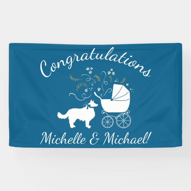 Border Collie Dog Baby Shower Welpe Blue Boy Banner (Horizontal)