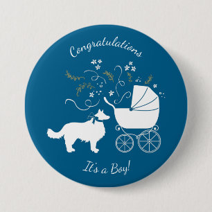 Border Collie Dog Baby Shower Welpe Blue Boy Button