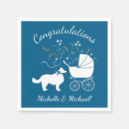 Border Collie Dog Baby Shower Welpe Blue Boy Serviette