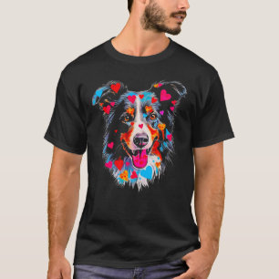 Border Collie Dog Blue Red Heart T-Shirt