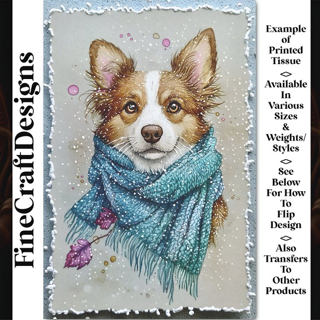 Border Collie Dog, Blue Scarf, Snow BZ3 Decoupage Seidenpapier (Von Creator hochgeladen)