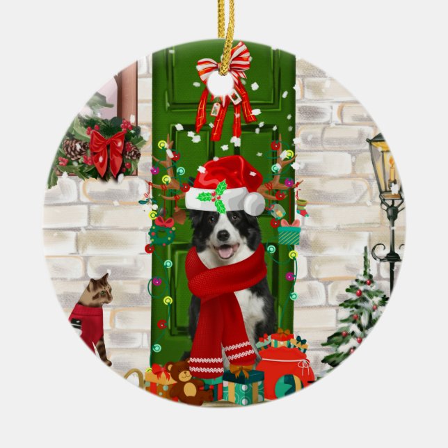 Border Collie Dog Christmas Keramik Ornament (Vorne)