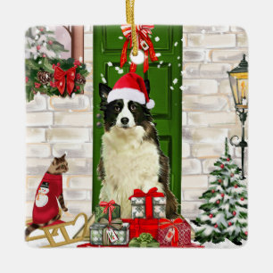 Border Collie Dog Christmas Keramikornament