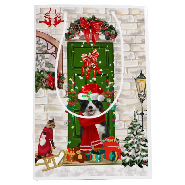 Border Collie Dog Christmas Mittlere Geschenktüte (Vorderseite)