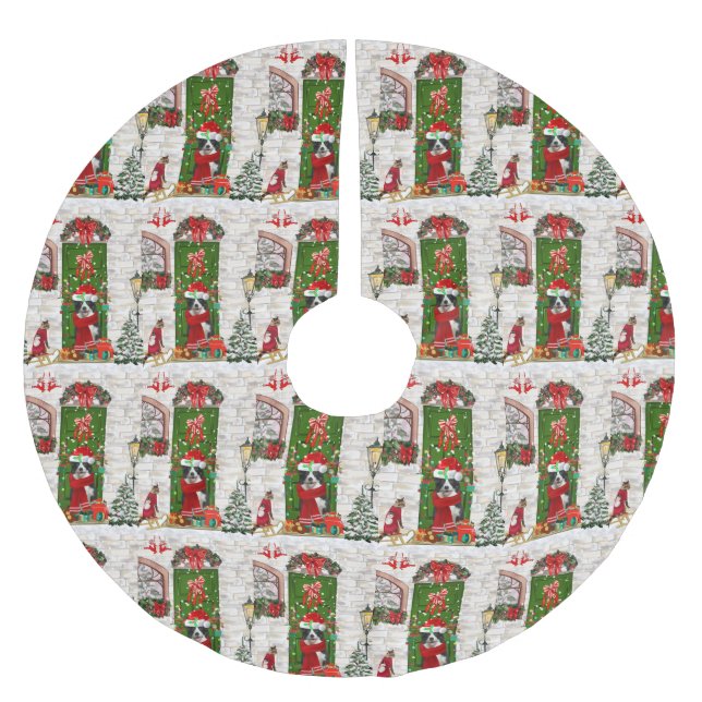 Border Collie Dog Christmas Polyester Weihnachtsbaumdecke (Vorderseite)