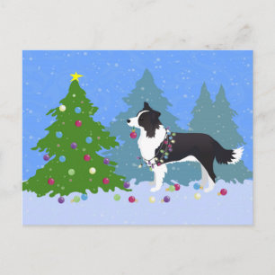 Border Collie Dog dekorieren Weihnachtsbaum Feiertagspostkarte