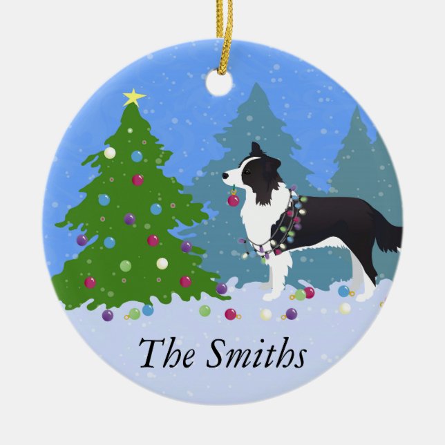 Border Collie Dog dekorieren Weihnachtsbaum Keramikornament (Vorne)