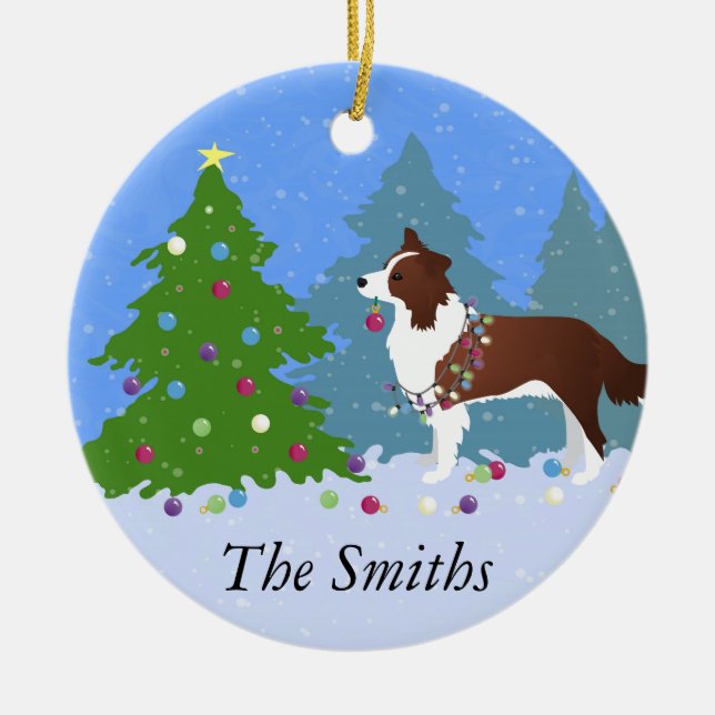 Border Collie Dog dekorieren Weihnachtsbaum Keramikornament (Vorne)