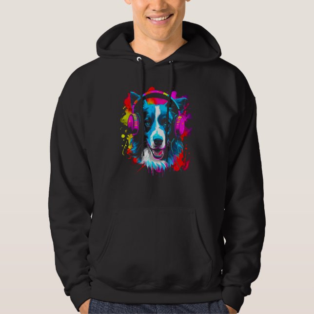 Border Collie Dog DJ Festival Hoodie (Vorderseite)