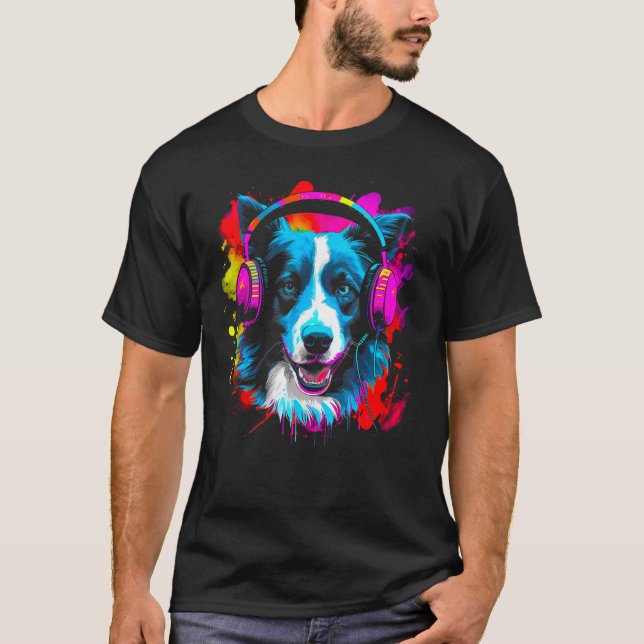 Border Collie Dog DJ Festival T-Shirt (Vorderseite)