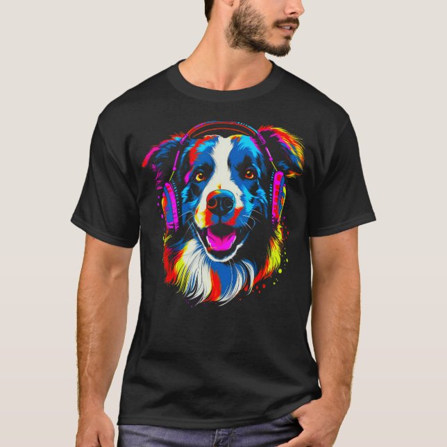 Border Collie Dog DJ Music T-Shirt (Vorderseite)