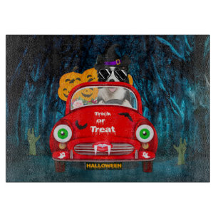 Border Collie Dog Driving Car Beängstigend Hallowe Schneidebrett