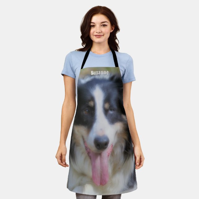 Border Collie Dog Face Personalisiert Schürze (Getragen)