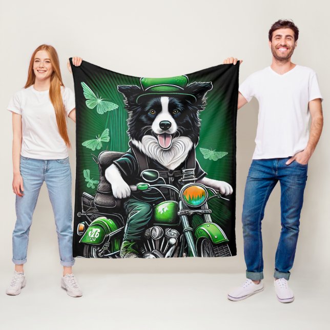 Border Collie Dog Fahrrad St. Patrick's Day Fleecedecke (Beispiel)