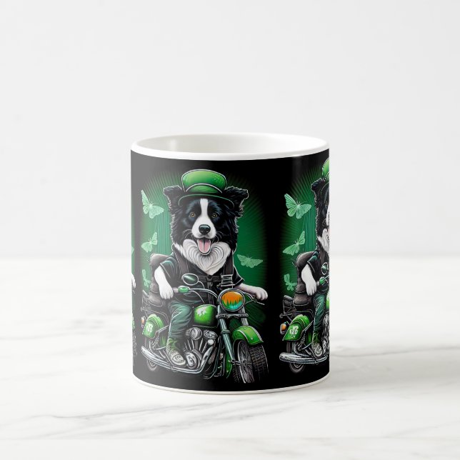 Border Collie Dog Fahrrad St. Patrick's Day Kaffeetasse (Mittel)