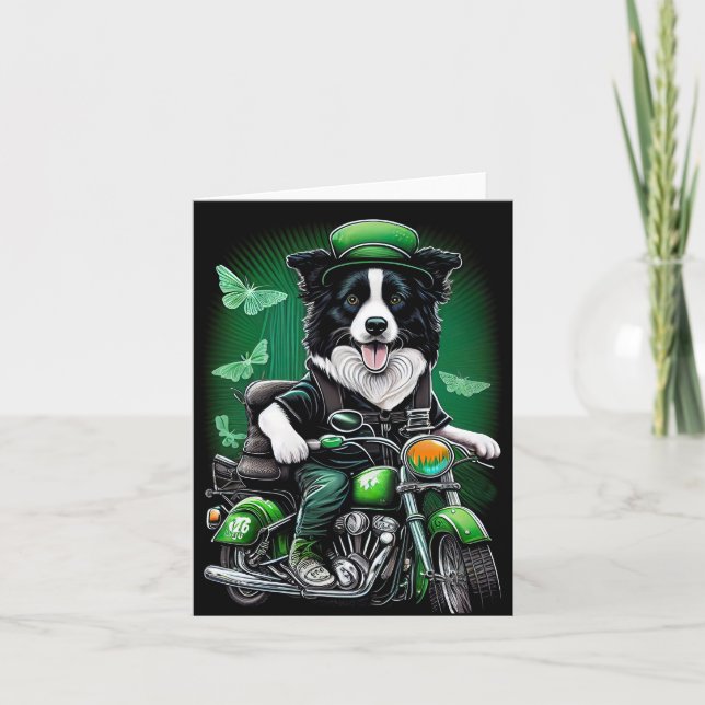 Border Collie Dog Fahrrad St. Patrick's Day Karte (Vorderseite)