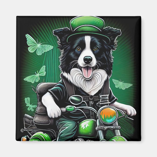 Border Collie Dog Fahrrad St. Patrick's Day Magnet (Vorne)