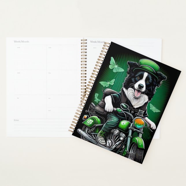 Border Collie Dog Fahrrad St. Patrick's Day Planer (Anzeige)