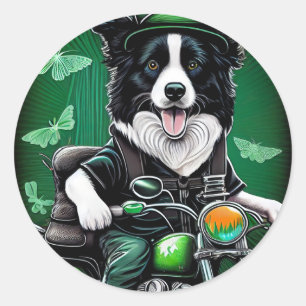 Border Collie Dog Fahrrad St. Patrick's Day Runder Aufkleber