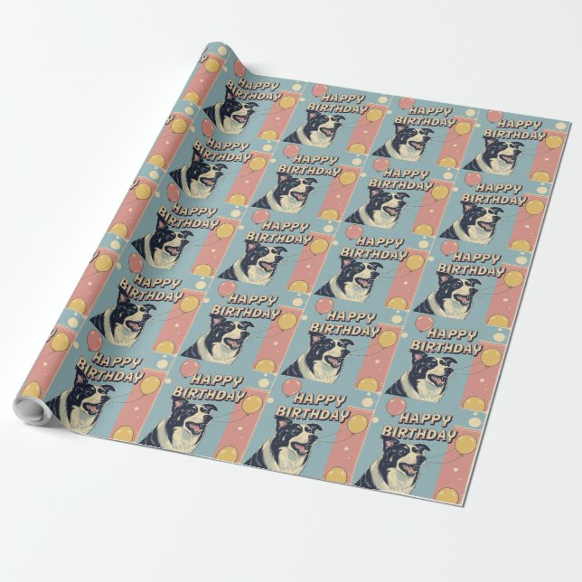 Border Collie Dog farbenfroh Geschenkpapier (Ungerollt)