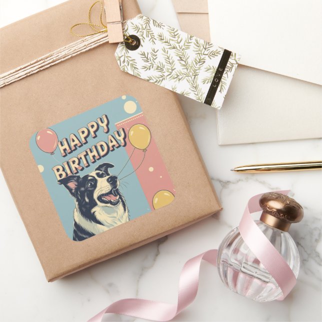 Border Collie Dog farbenfroh Quadratischer Aufkleber (Schenken)