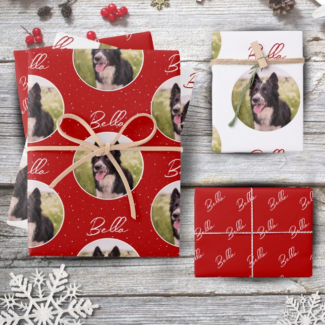 Border Collie Dog Foto Trendy Script Pet Name Geschenkpapier Set (Von Creator hochgeladen)