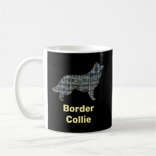Border Collie Dog Gelbe und schwarze Gitterlinie Kaffeetasse