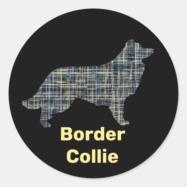 Border Collie Dog Gelbe und schwarze Gitterlinie Runder Aufkleber (Vorderseite)