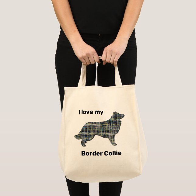Border Collie Dog Gelbe und schwarze Gitterlinie Tragetasche (Vorderseite (Produkt))