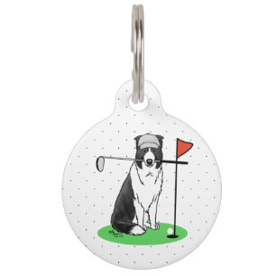 Border Collie Dog Golf spielen (schwarz & weiß) Sp Haustiermarke
