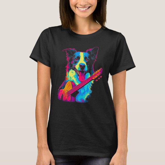 Border Collie Dog Guitar T-Shirt (Vorderseite)