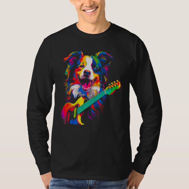 Border Collie Dog Guitarist T-Shirt (Vorderseite)