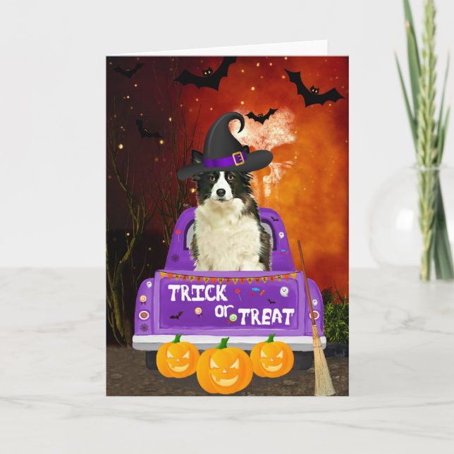 Border Collie Dog im Halloween-Lkw Karte (Vorderseite)