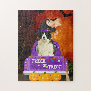 Border Collie Dog im Halloween-Lkw Puzzle