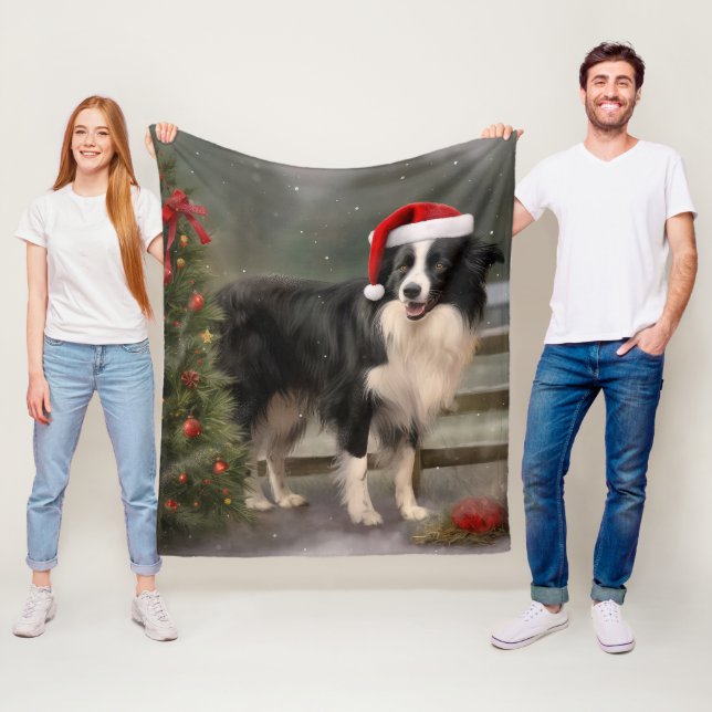 Border Collie Dog im Schnee Weihnachten Fleecedecke (Beispiel)